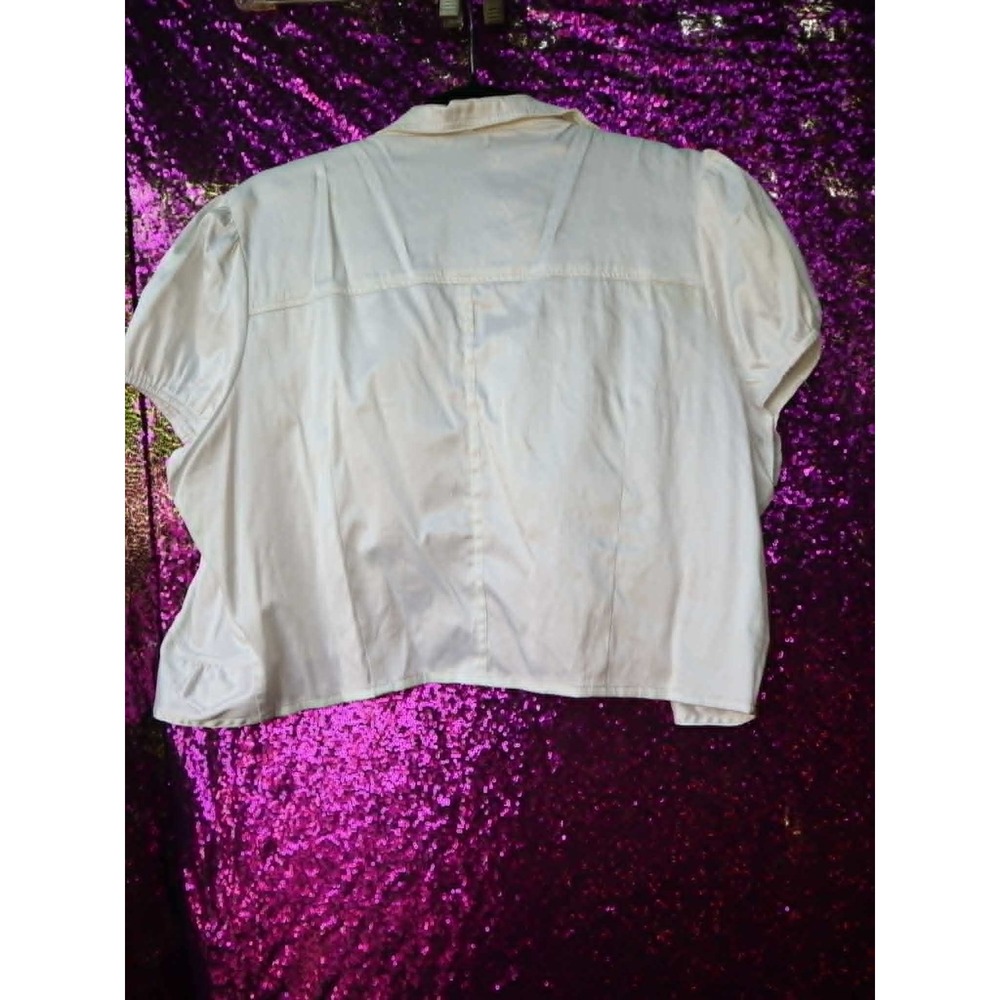 Cream Cropped Bolero 1X Siren Lily Women Ruffle Trim Puff Sleeve Satin Shrug - Picture 4 of 6